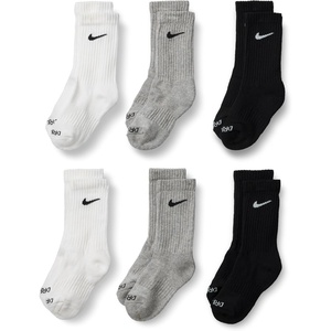 Nike Kids’ Multi-Pack Performance Crew Socks(Dark Grey Heather/Black 6-pack)