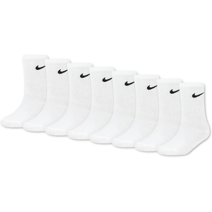 Nike Kids’ Multi-Pack Performance Crew Socks(White 8-pack)