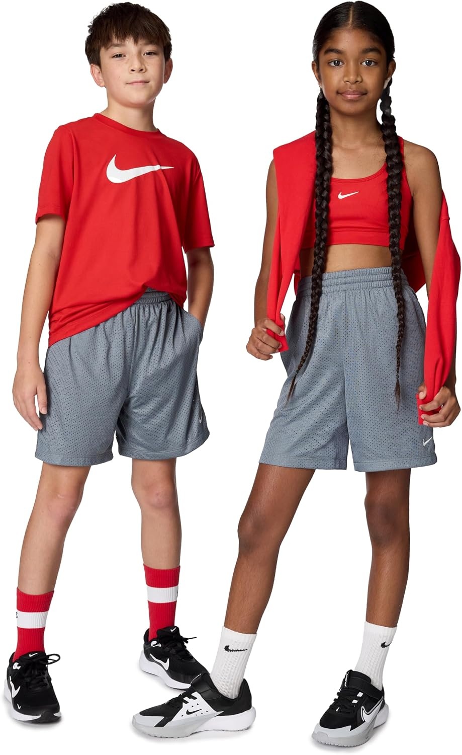 image:imageNike Unisex Big Kids Multi DriFIT Mesh Shorts Boys and GirlsCool GreyWhite