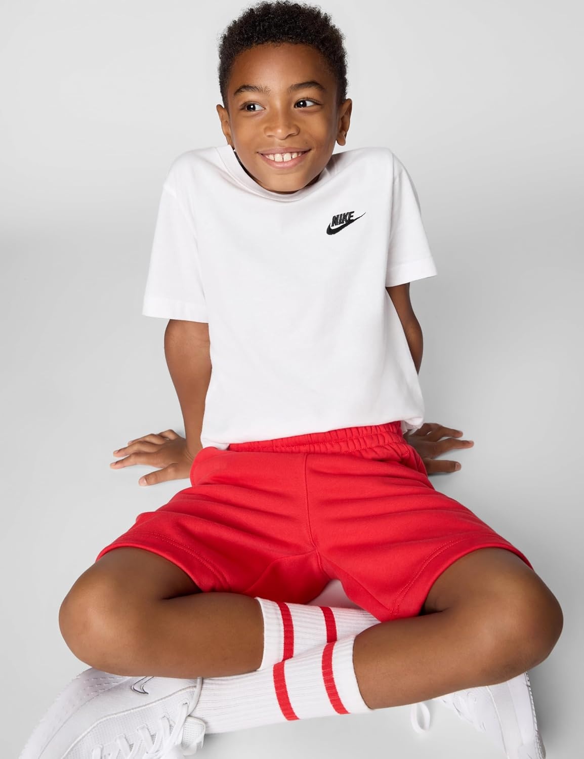 image:imageNike Unisex Big Kids Sportswear Club Fleece French Terry Shorts Boys and GirlsUniversity RedWhite