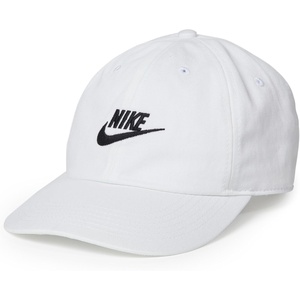 Nike Unisex Big Kids’ Club Unstructured Futura Wash Cap Hat | Boys and Girls(White/Black)