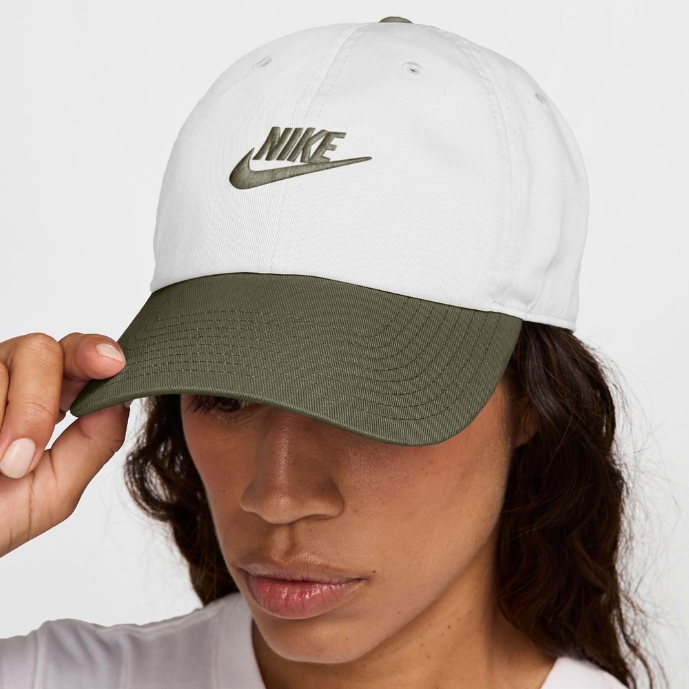 image:imageNike Unisex Adult Club Unstructured Futura Wash Cap Hat Mens and WomensWhiteMedium OliveMedium Olive