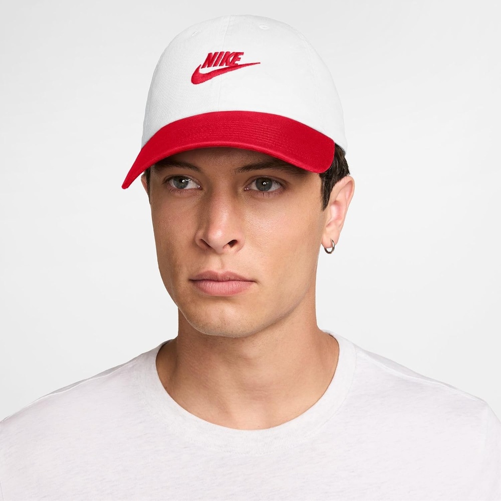 image:imageNike Unisex Adult Club Unstructured Futura Wash Cap Hat Mens and WomensWhiteUniversity RedUniversity Red