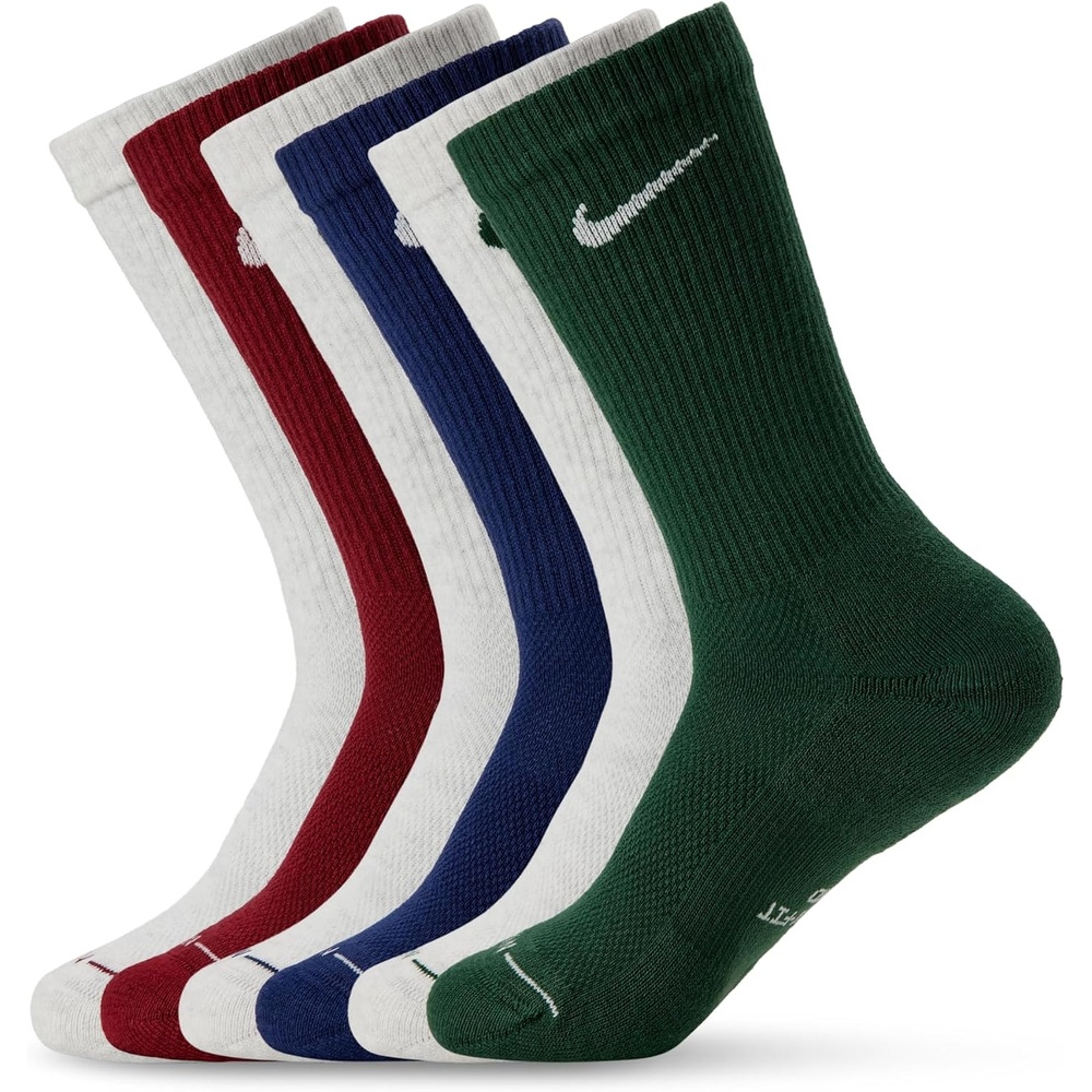 image:imageNike Unisex Adult Everyday Elevated Crew Socks 6Pack Mens and WomensMidnight NavyTeam RedFir Birch Heather Birch HeatherBirch Heather