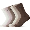 Nike Unisex Adult Everyday Elevated Crew Socks (6-Pack) | Mens and Womens(Light Orewood Brown/Sail/Malt/Baroque Brown/Mink Brown/Particle Rose)