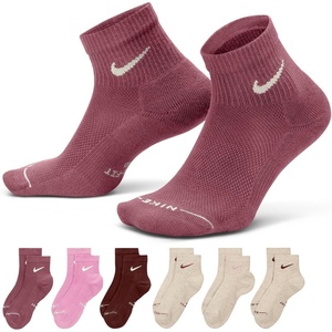 Nike Unisex Adult Everyday Elevated Ankle Socks (6-Pack) | Mens and Womens(Pink Smoke/Pink Rise/Mystic Dates/Oatmeal Heather/Oatmeal Heather/Oatmeal Heather)