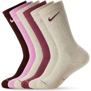 Nike Unisex Adult Everyday Elevated Crew Socks (6-Pack) | Mens and Womens(Pink Smoke/Pink Rise/Mystic Dates/Oatmeal Heather/Oatmeal Heather/Oatmeal Heather)