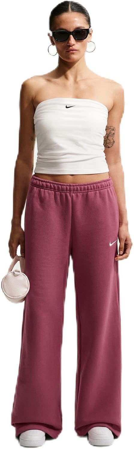 image:imageNike Womens Studio Fleece Standard Wide Leg PantPink SmokeSail