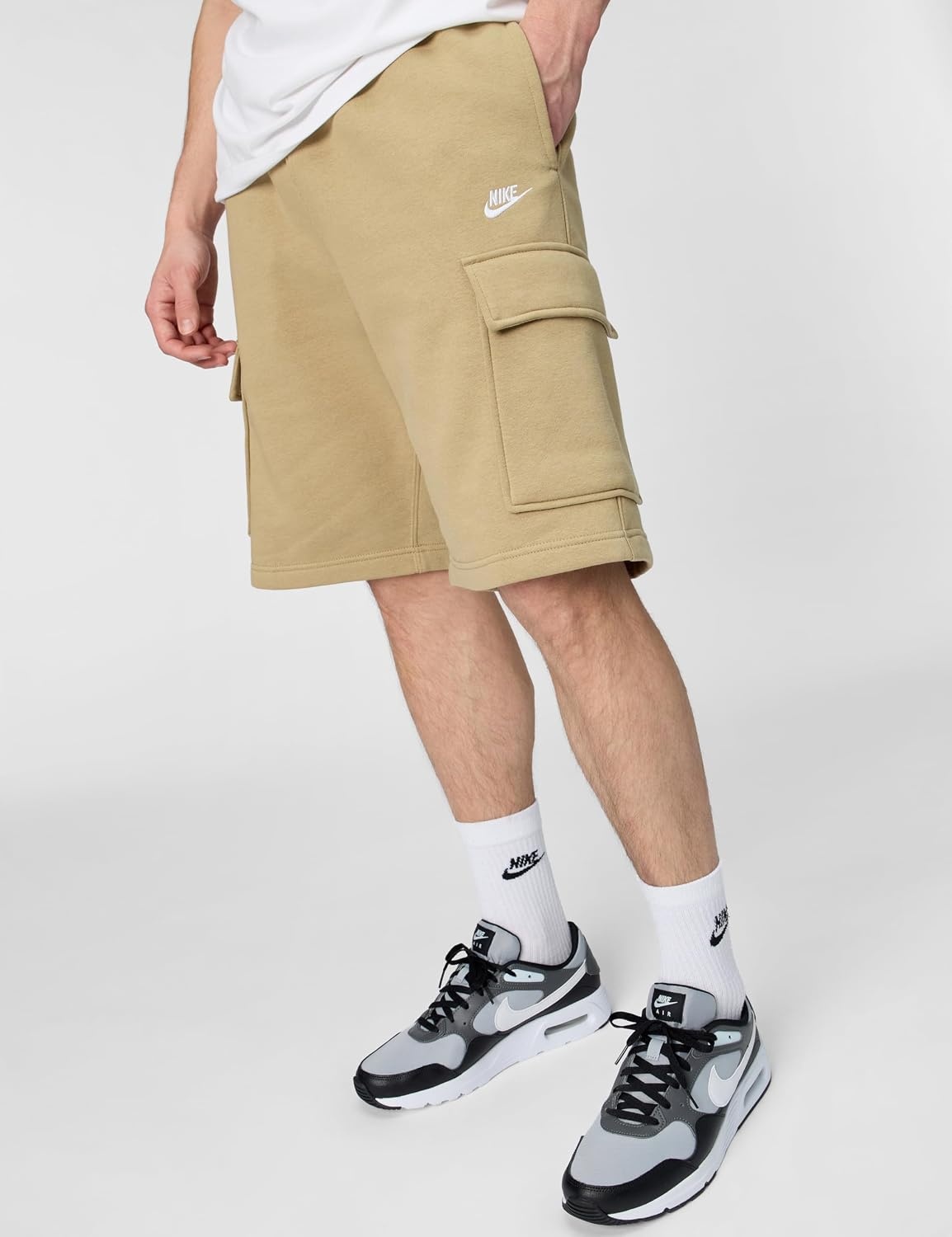 image:imageNike Mens Club Brushed Fleece Cargo ShortsParachute BeigeParachute BeigeWhite