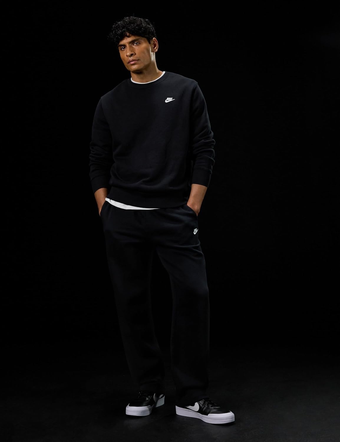 image:imageNike Mens Club Fleece Crew SweatshirtBlackWhite
