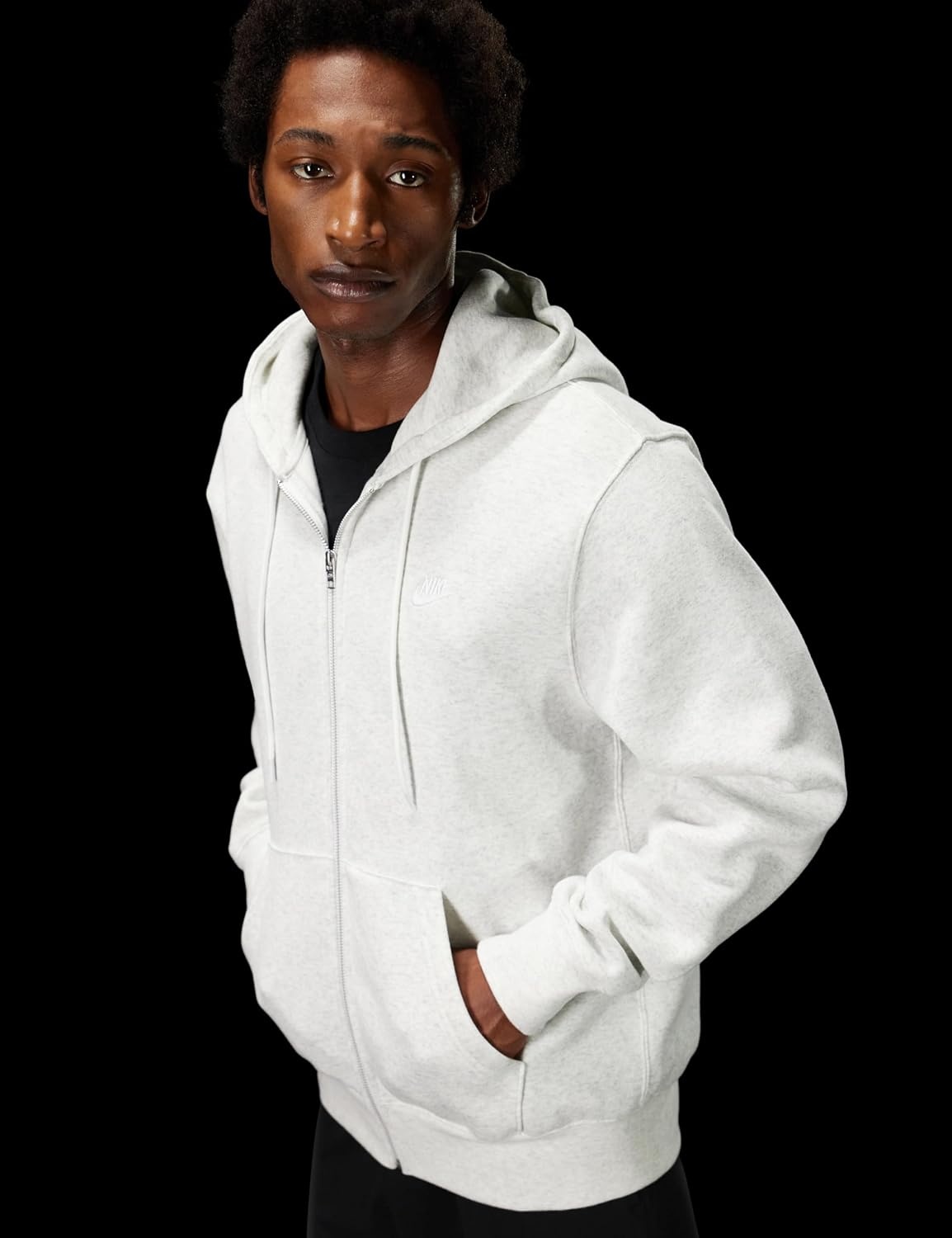 image:imageNike Mens Club Fullzip Fleece HoodieBirch HeatherWhiteWhite