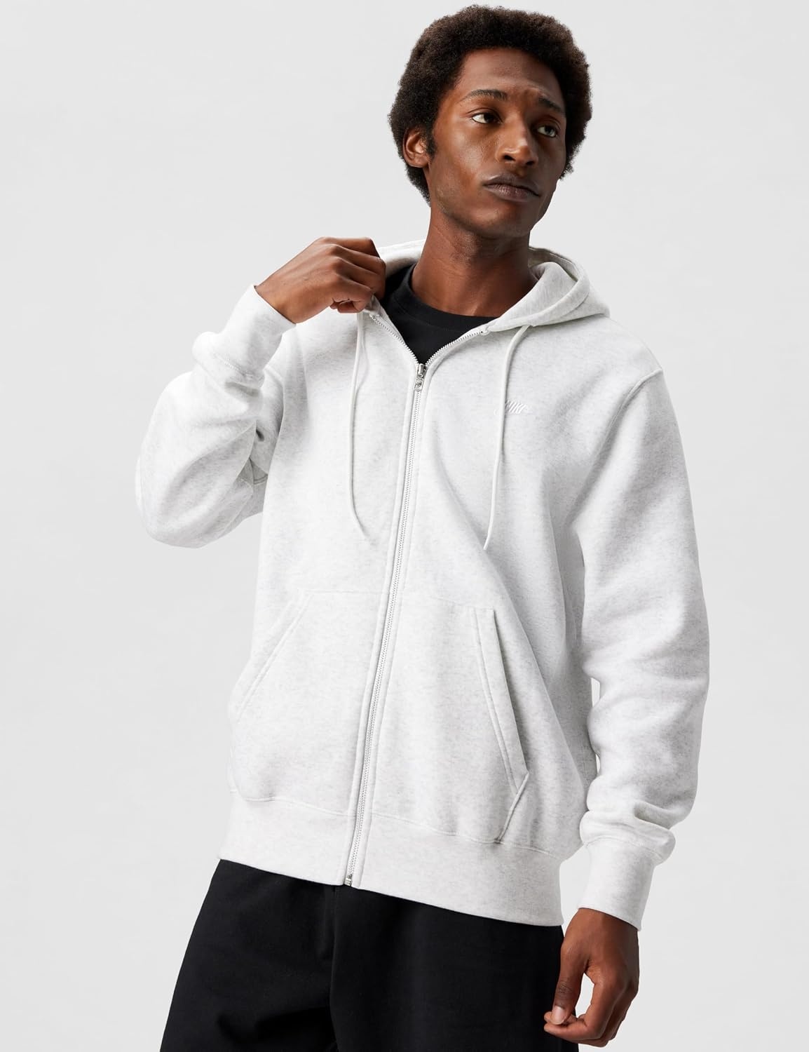 image:imageNike Mens Club Fullzip Fleece HoodieBirch HeatherWhiteWhite