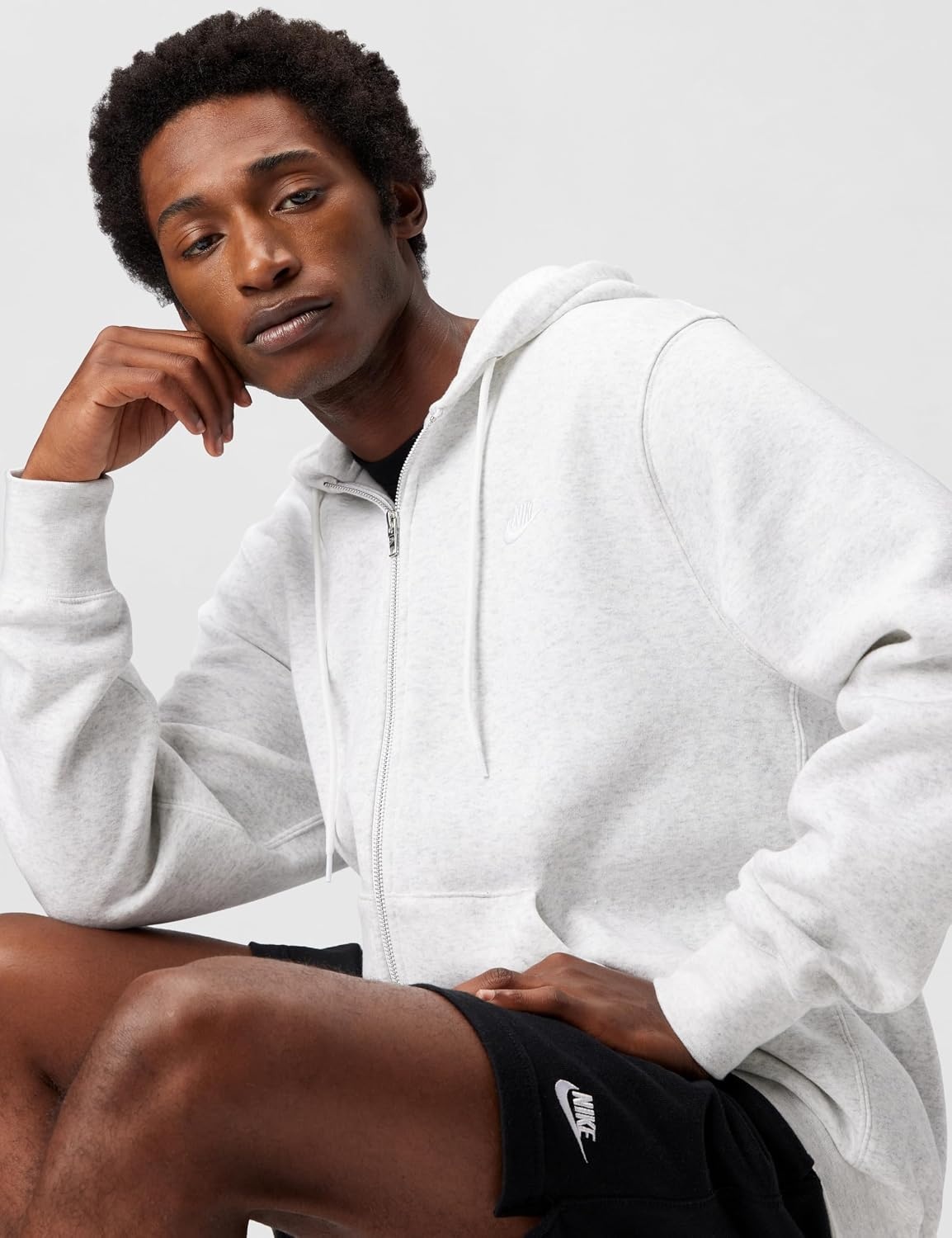 image:imageNike Mens Club Fullzip Fleece HoodieBirch HeatherWhiteWhite