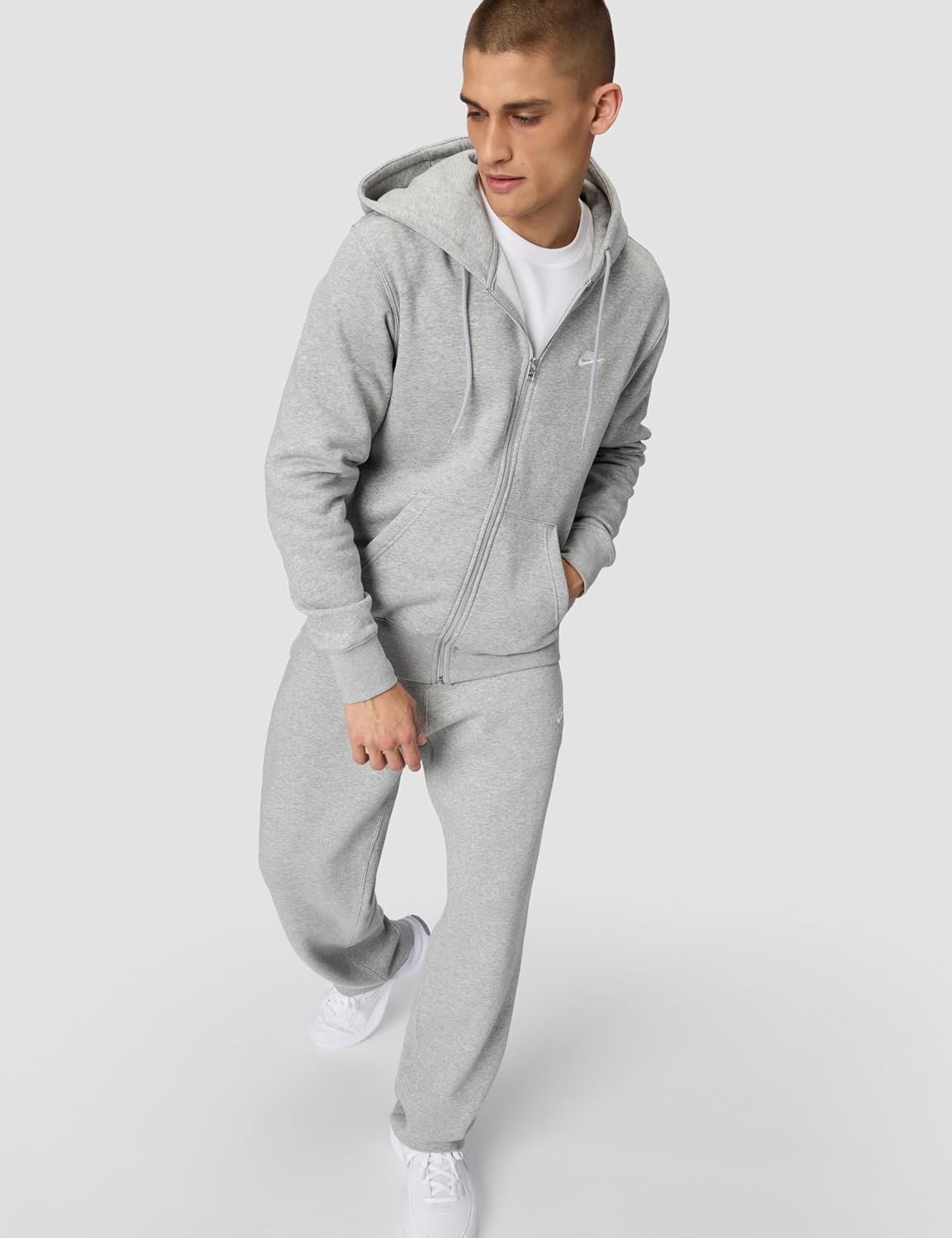 image:imageNike Mens Club Fullzip Fleece HoodieDark Grey HeatherLight Smoke GreyWhite