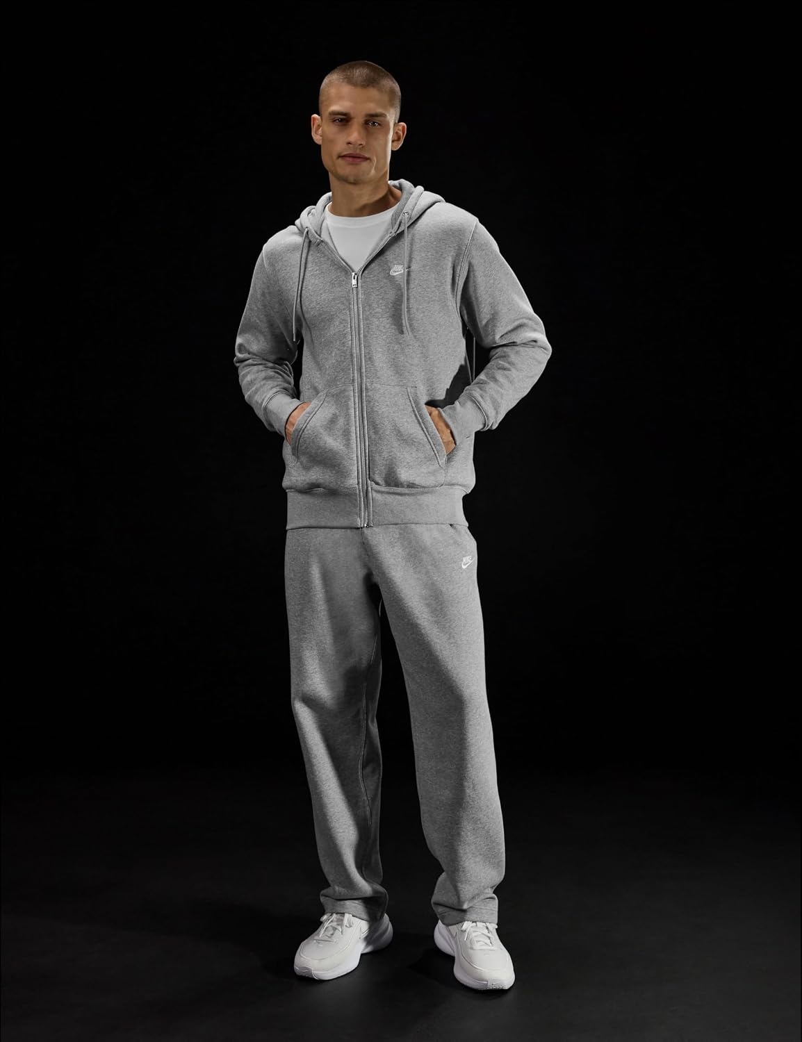 image:imageNike Mens Club Fullzip Fleece HoodieDark Grey HeatherLight Smoke GreyWhite