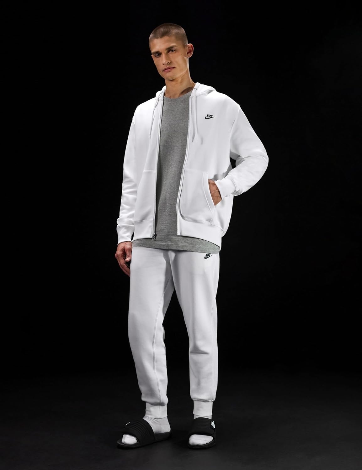 image:imageNike Mens Club Fullzip Fleece HoodieWhiteWhiteBlack