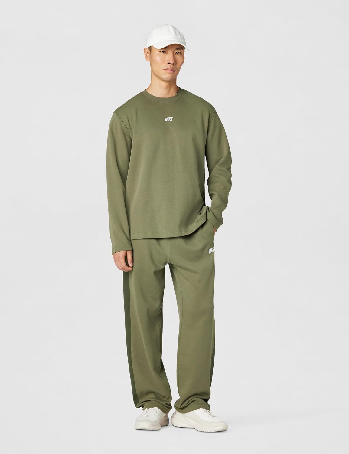 image:imageNike Mens Sportswear Club LongSleeve Varsity CrewMedium OliveWhite