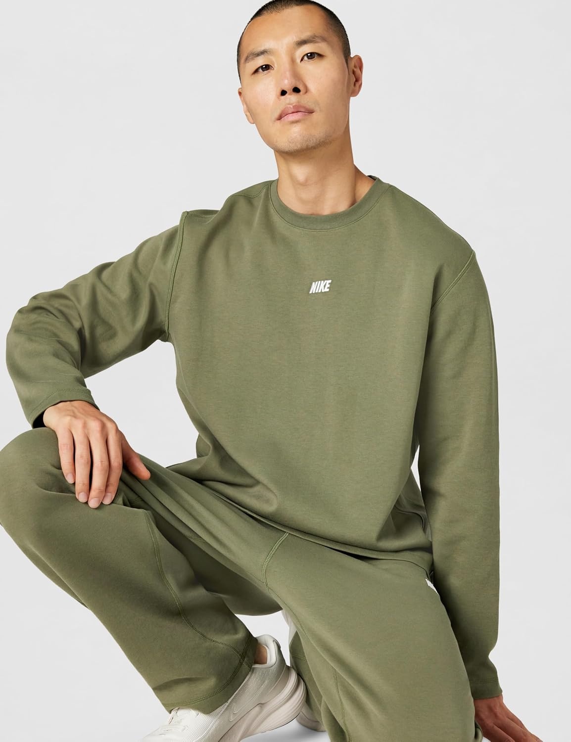 image:imageNike Mens Sportswear Club LongSleeve Varsity CrewMedium OliveWhite
