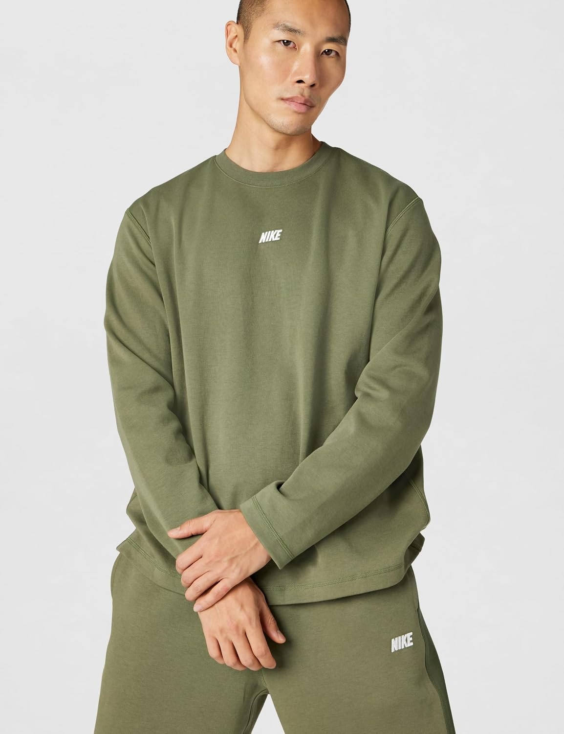 image:imageNike Mens Sportswear Club LongSleeve Varsity CrewMedium OliveWhite