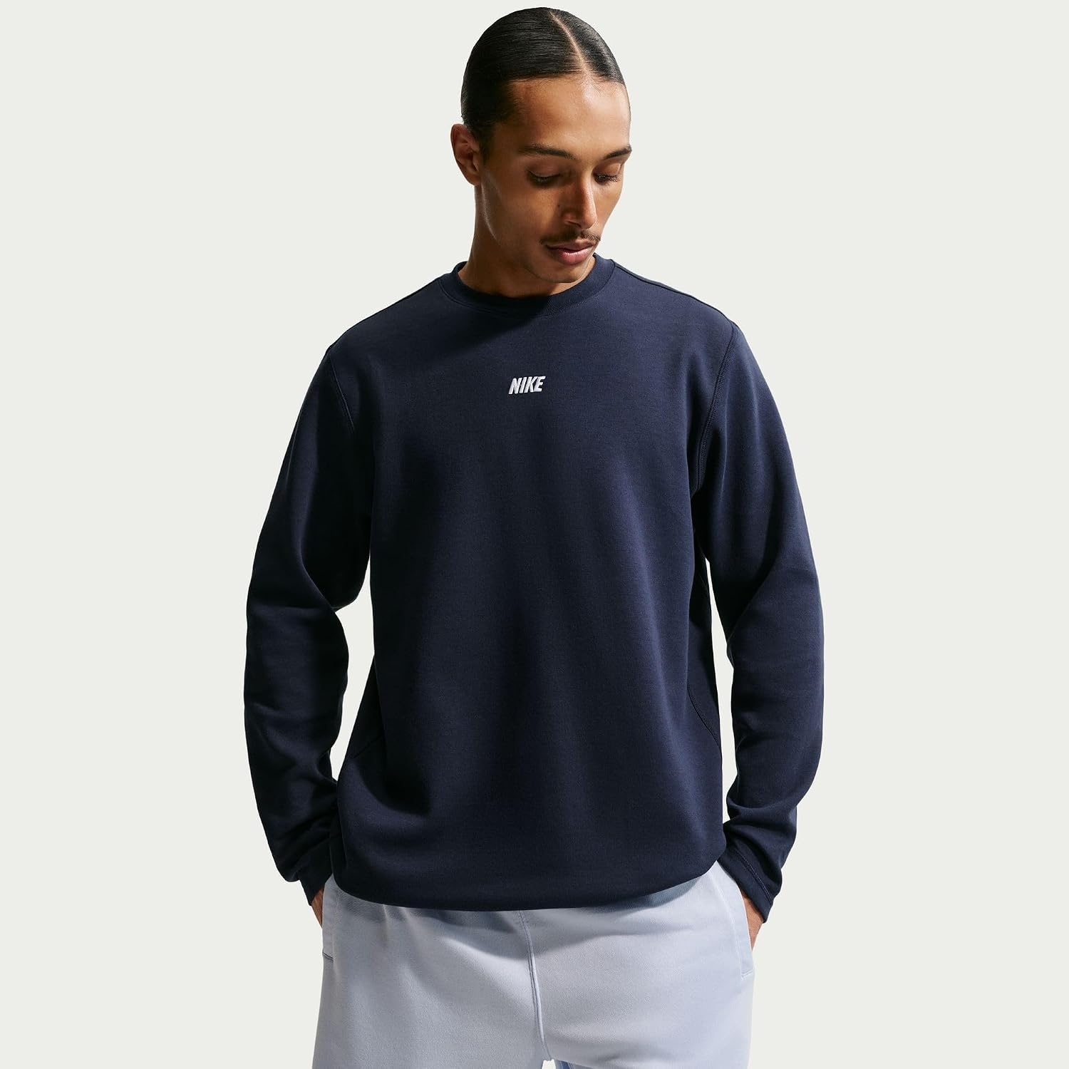 image:imageNike Mens Sportswear Club LongSleeve Varsity CrewObsidianWhite