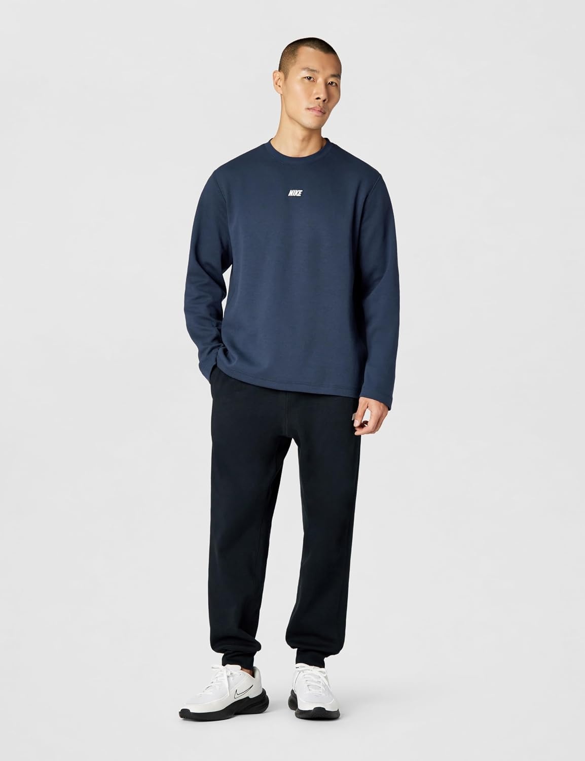 image:imageNike Mens Sportswear Club LongSleeve Varsity CrewObsidianWhite