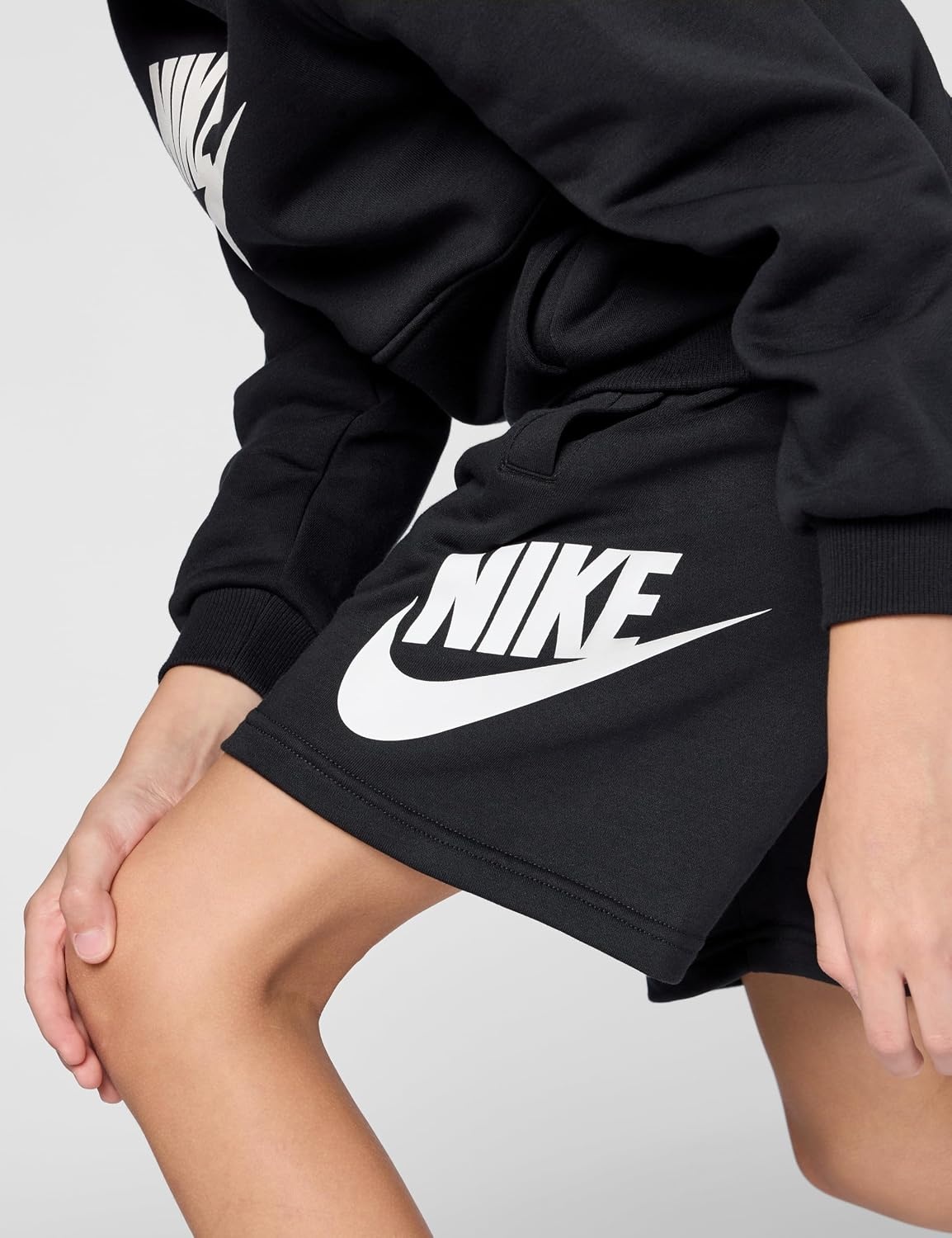 image:imageNike Unisex Big Kids Sportswear Club Fleece French Terry Shorts Big Logo Boys and GirlsBlackGrey