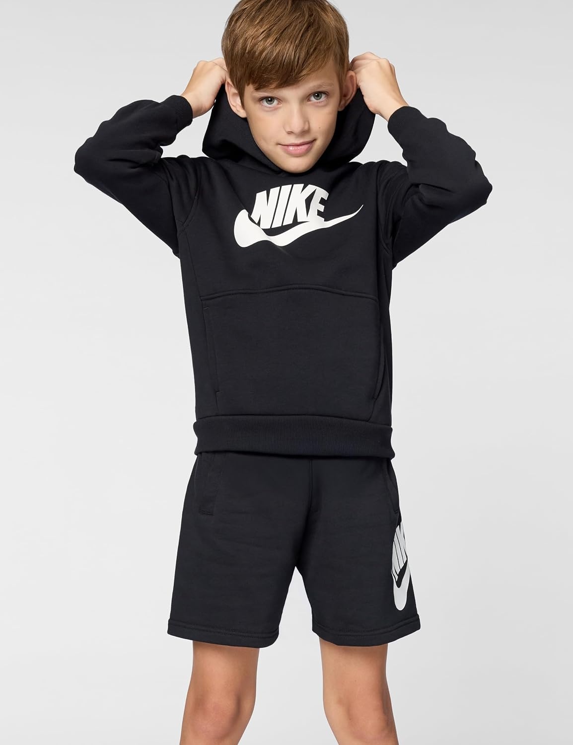 image:imageNike Unisex Big Kids Sportswear Club Fleece French Terry Shorts Big Logo Boys and GirlsBlackGrey