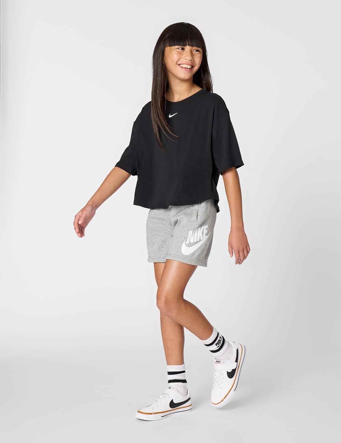 image:imageNike Unisex Big Kids Sportswear Club Fleece French Terry Shorts Big Logo Boys and GirlsDark Grey Heather