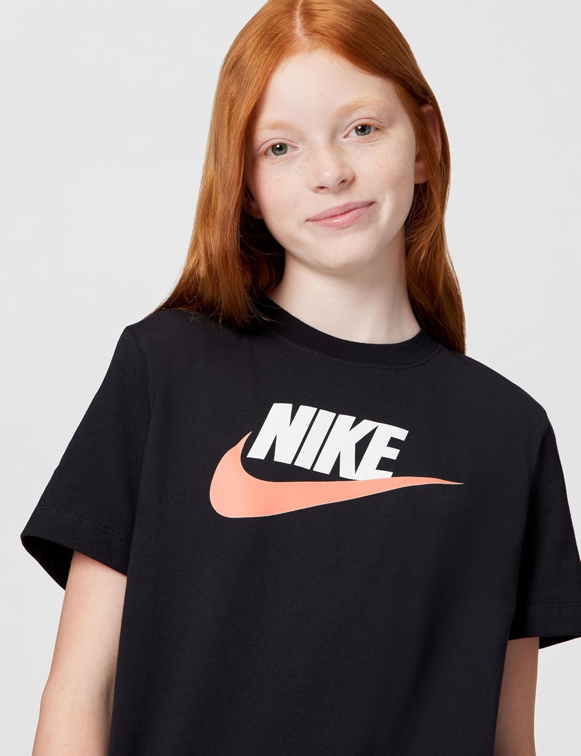 image:imageNike Unisex Big Kids Sportswear Club TShirt Large Swoosh Logo Boys and GirlsBlackWhiteArctic Orange