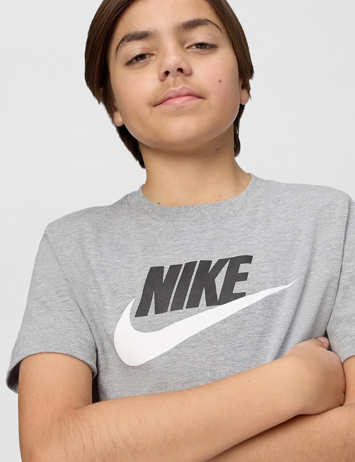 image:imageNike Unisex Big Kids Sportswear Club TShirt Large Swoosh Logo Boys and GirlsDark Grey HeatherWhite