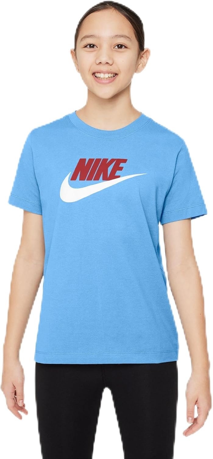 image:imageNike Unisex Big Kids Sportswear Club TShirt Large Swoosh Logo Boys and GirlsFootball BlueTough RedWhite