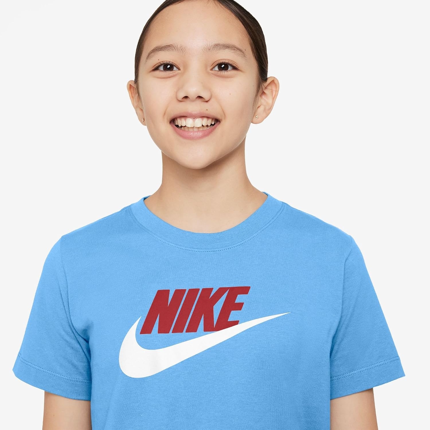 image:imageNike Unisex Big Kids Sportswear Club TShirt Large Swoosh Logo Boys and GirlsFootball BlueTough RedWhite