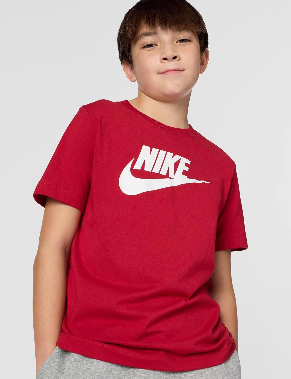 image:imageNike Unisex Big Kids Sportswear Club TShirt Large Swoosh Logo Boys and GirlsTough Red