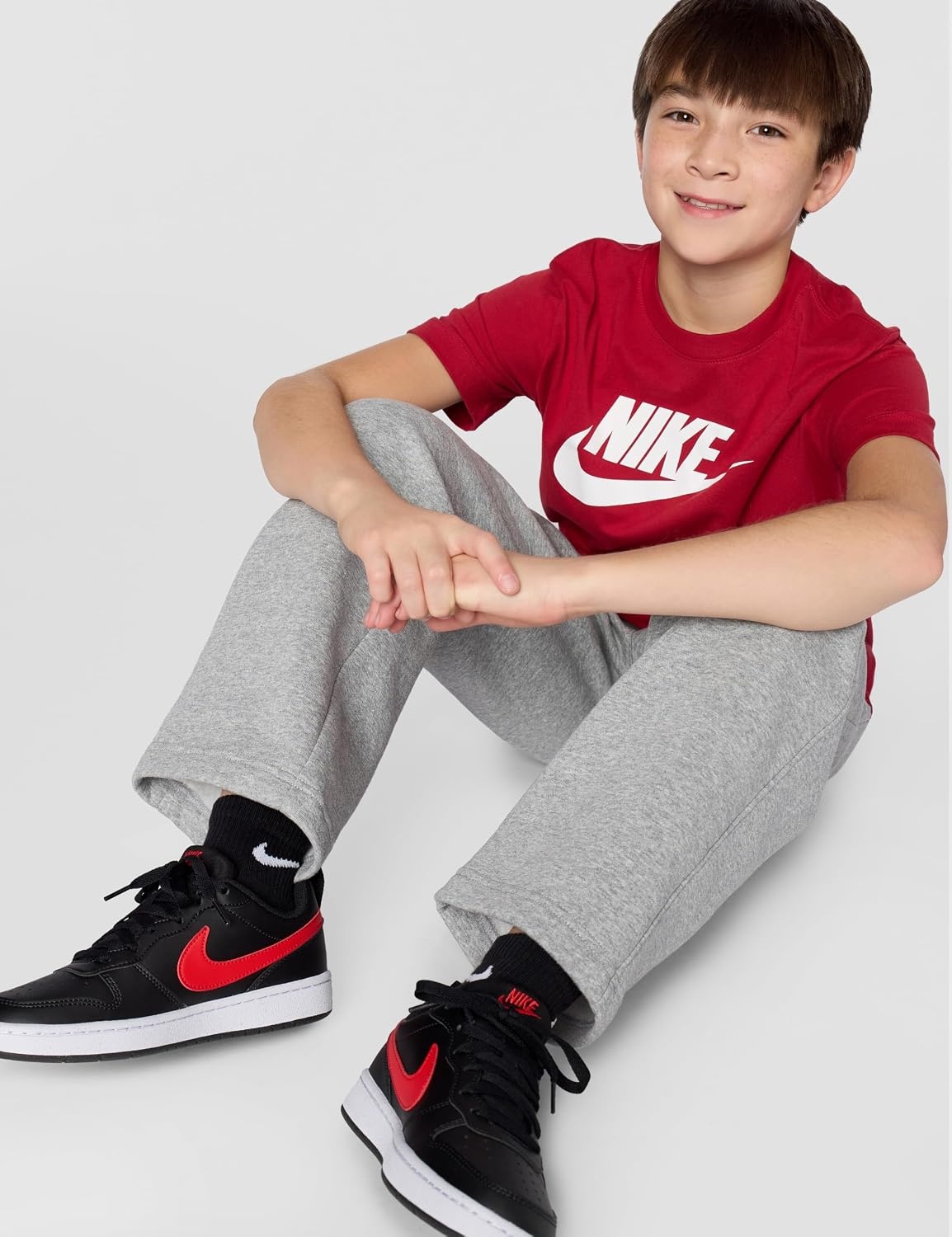 image:imageNike Unisex Big Kids Sportswear Club TShirt Large Swoosh Logo Boys and GirlsTough Red