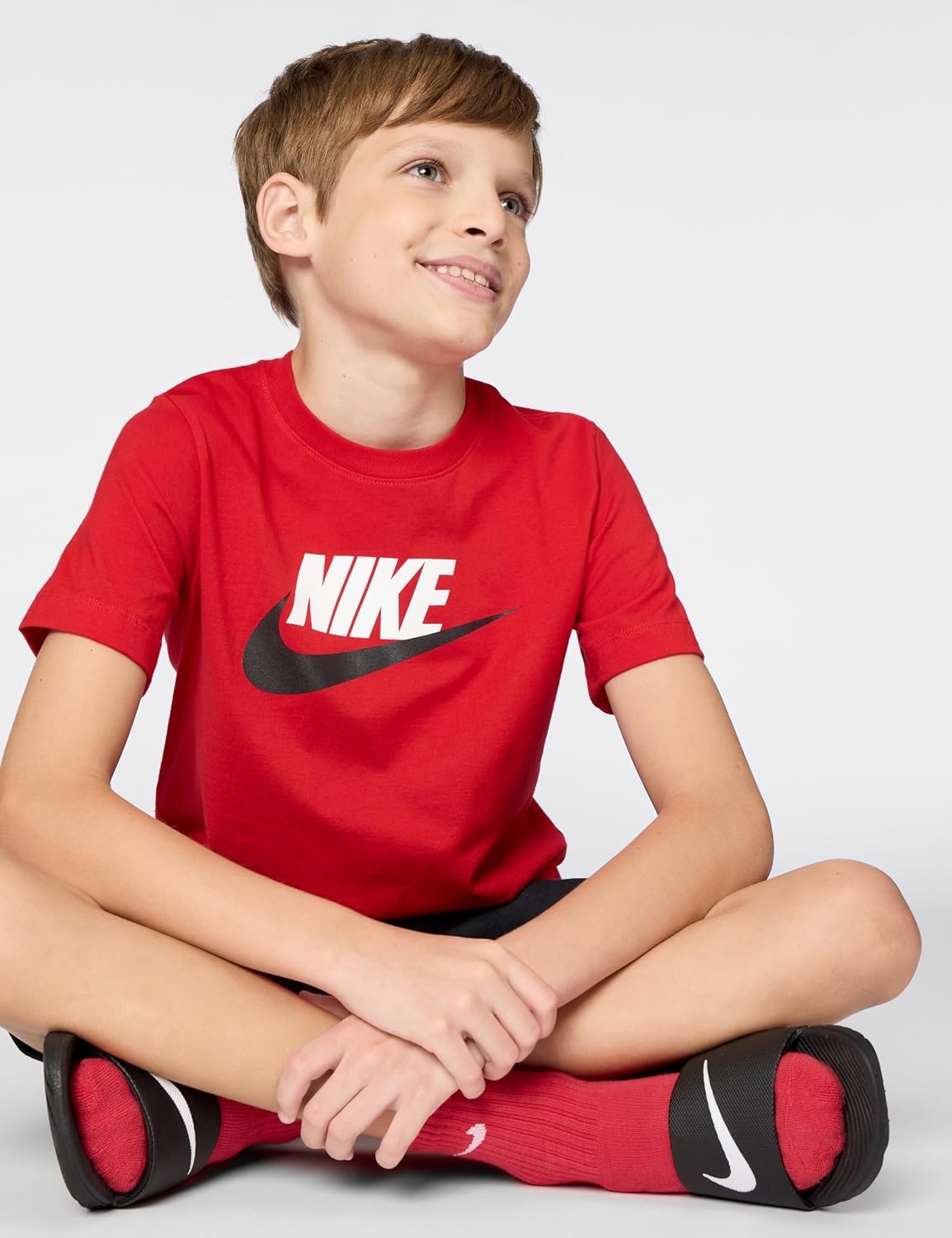 image:imageNike Unisex Big Kids Sportswear Club TShirt Large Swoosh Logo Boys and GirlsUniversity Red