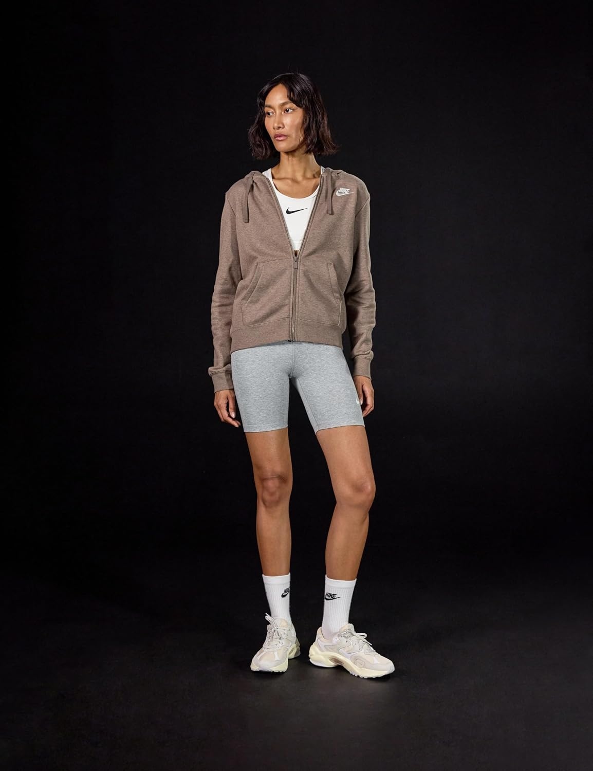 image:imageNike Womens Sportswear Club Fleece FullZip HoodieMink BrownHeatherWhite