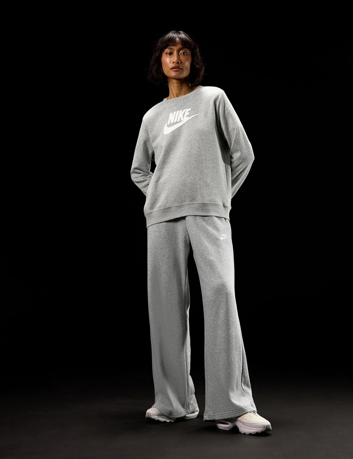 image:imageNike Womens Sportswear Club Fleece MidRise WideLeg SweatpantsDark Grey HeatherWhite