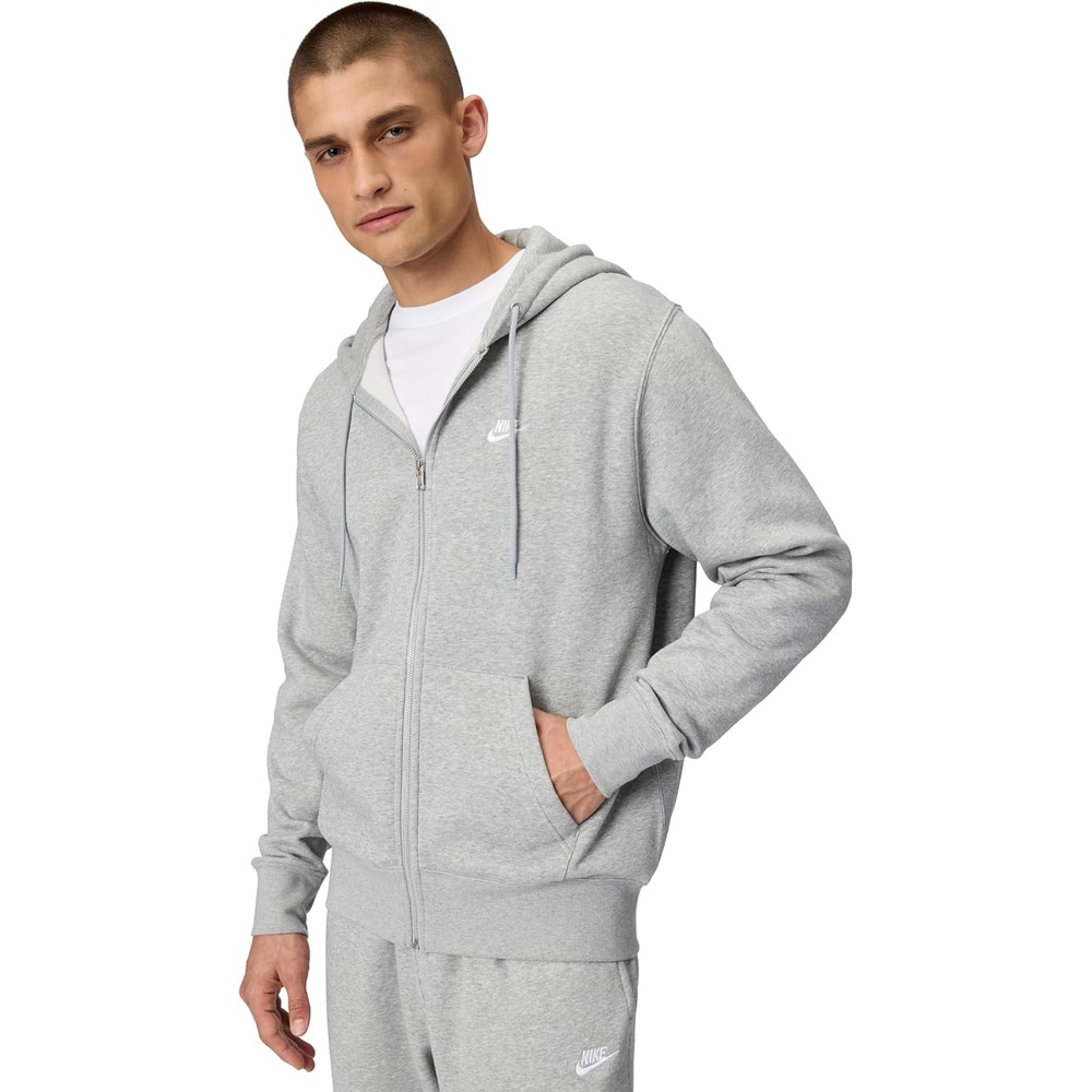 image:imageNike Mens Club Fullzip Fleece HoodieDark Grey HeatherLight Smoke GreyWhite