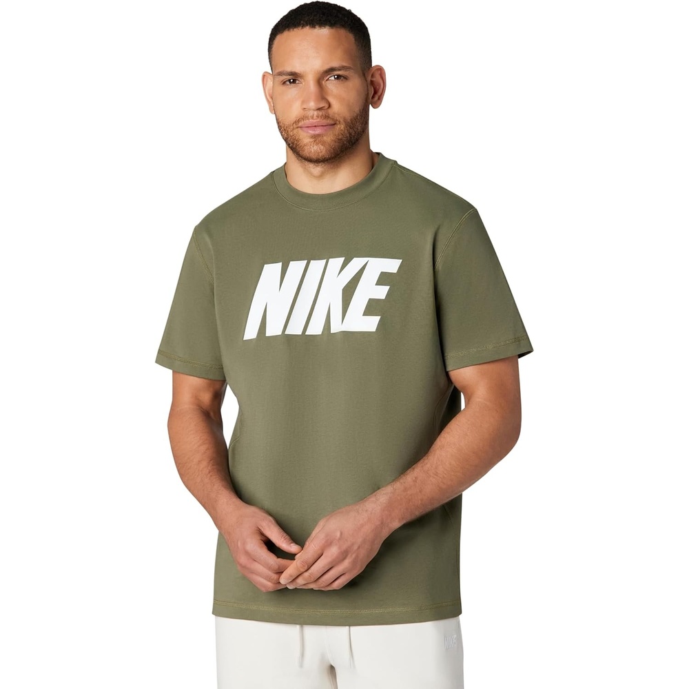 image:imageNike Mens Sportswear Club ShortSleeve Varsity TopMedium OliveWhite