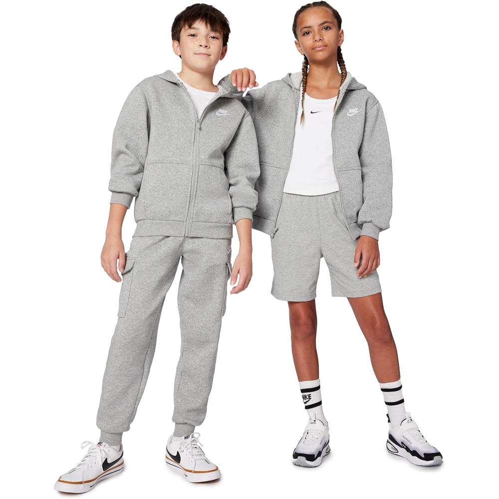 image:imageNike Unisex Big Kids Sportswear Club Fleece FullZip Hoodie Boys and Girls SweatshirtDark Grey HeatherBase GreyWhite