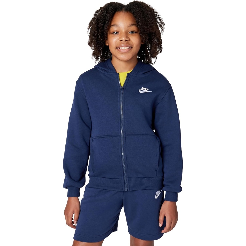 image:imageNike Unisex Big Kids Sportswear Club Fleece FullZip Hoodie Boys and Girls SweatshirtMidnight NavyWhite
