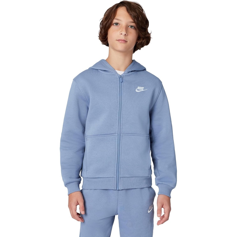 image:imageNike Unisex Big Kids Sportswear Club Fleece FullZip Hoodie Boys and Girls SweatshirtWorld IndigoWhite