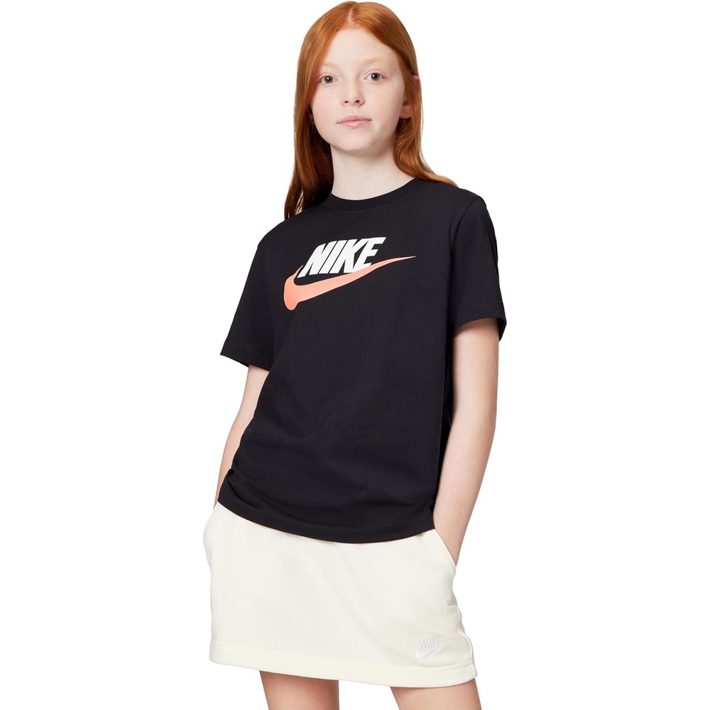 image:imageNike Unisex Big Kids Sportswear Club TShirt Large Swoosh Logo Boys and GirlsBlackWhiteArctic Orange