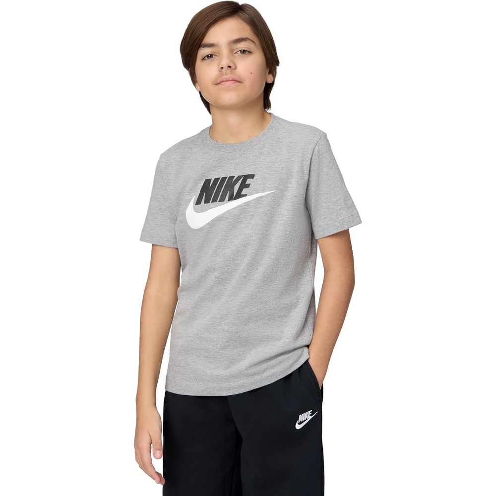image:imageNike Unisex Big Kids Sportswear Club TShirt Large Swoosh Logo Boys and GirlsDark Grey HeatherWhite