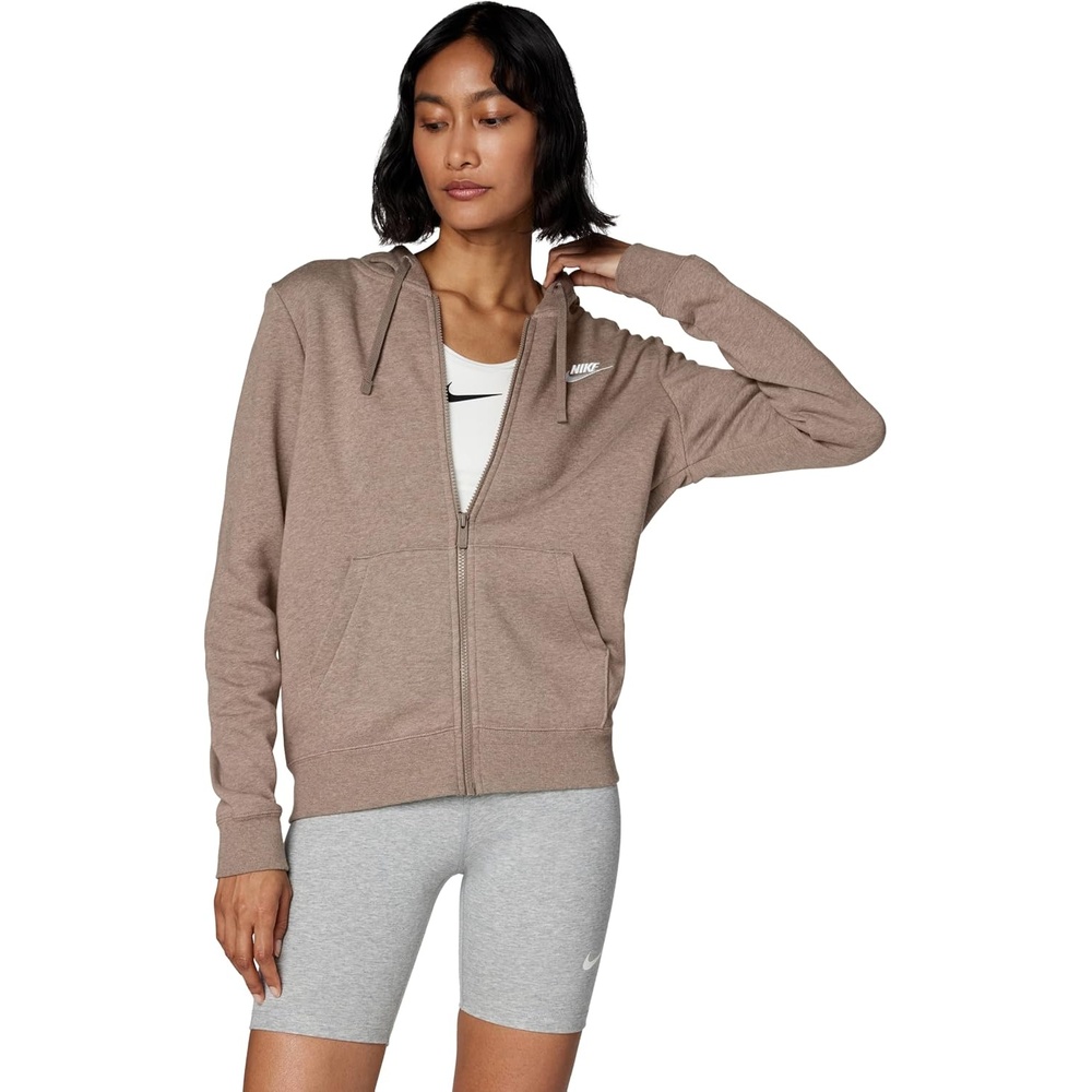 image:imageNike Womens Sportswear Club Fleece FullZip HoodieMink BrownHeatherWhite