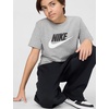 Nike Unisex Big Kids’ Sportswear Club T-Shirt (Large Swoosh Logo) – Boys and Girls(Dark Grey Heather/White)