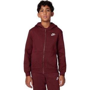 Nike Unisex Big Kids’ Sportswear Club Fleece Full-Zip Hoodie – Boys and Girls Sweatshirt(Dark Team Red/White)