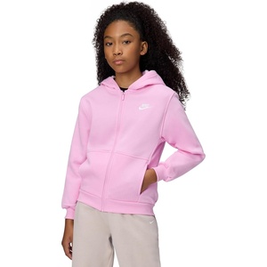 Nike Unisex Big Kids’ Sportswear Club Fleece Full-Zip Hoodie – Boys and Girls Sweatshirt(Pink Rise/White)
