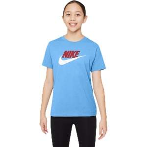 Nike Unisex Big Kids’ Sportswear Club T-Shirt (Large Swoosh Logo) – Boys and Girls(Football Blue/Tough Red/White)