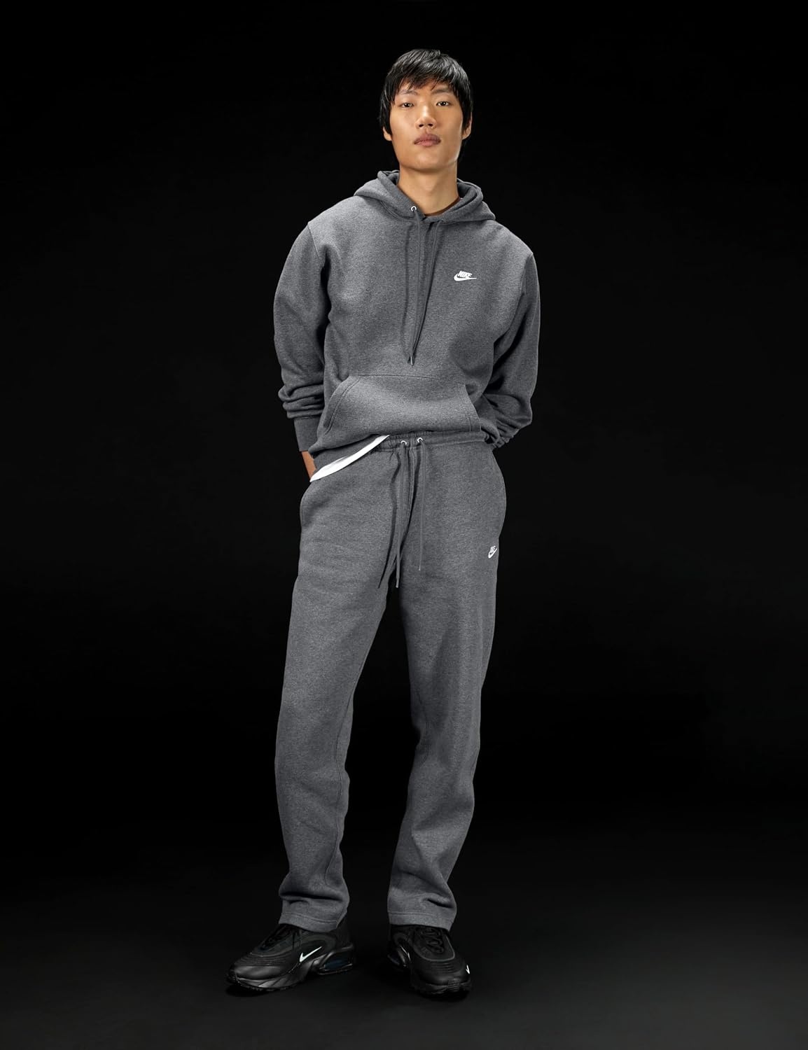 image:imageNike Mens Club Open Hem Brushed Fleece PantsCharcoal HeathrIron GreyWhite